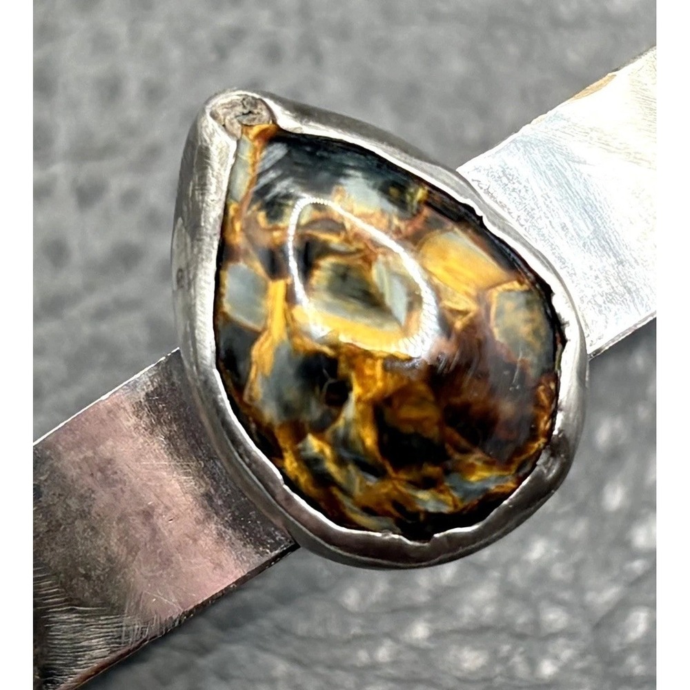 Vintage Modernist Silver Plate Teardrop Art Glass Cuff Bracelet 7" Boho Artisan